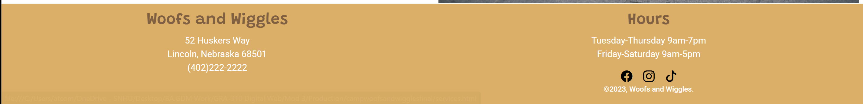 Camp Woofs and Wiggles - Footer Info Bar