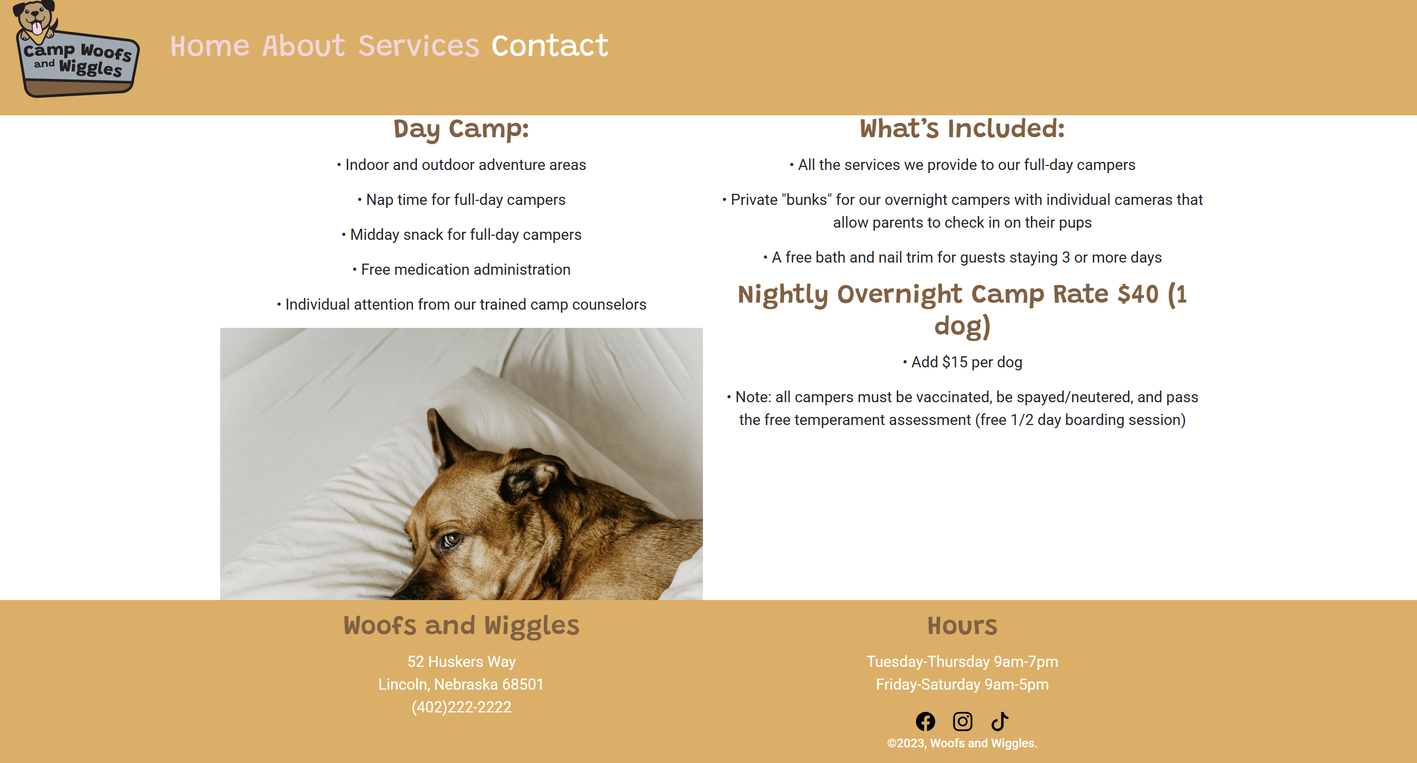 Camp Woofs and Wiggles - Services Page